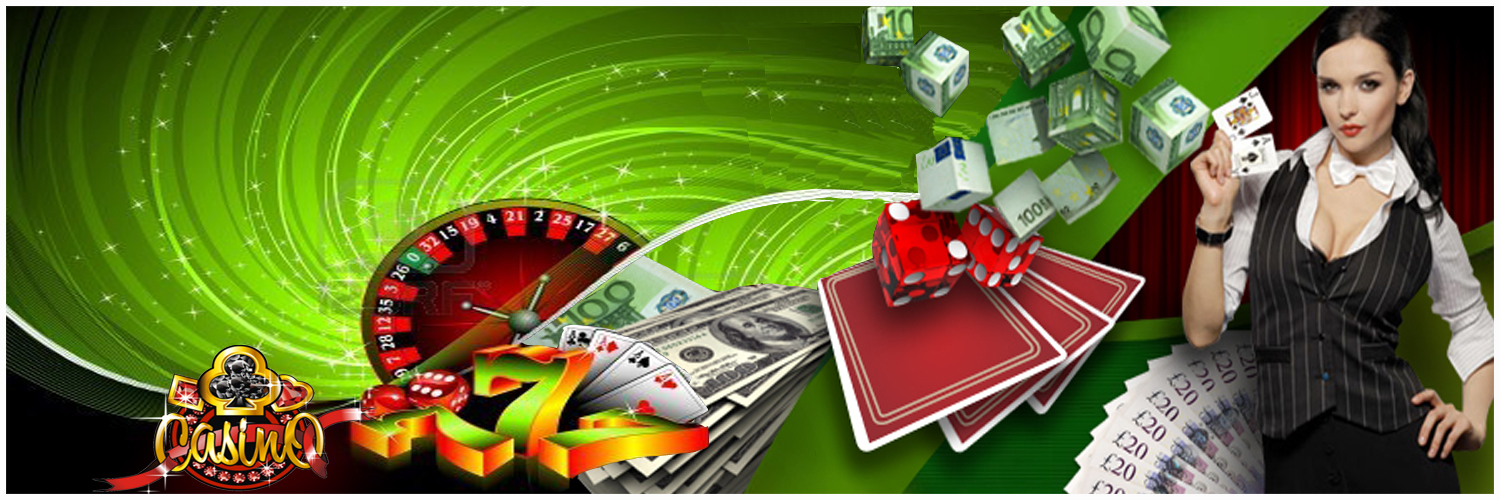 live dealer with cards and an array of casino games, casino dice and chips and roulette wheel